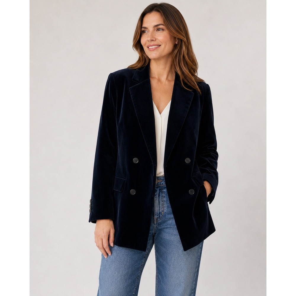 Talbots Blazer Womens 18WP Blue Velvet Pockets Holiday Professional Office